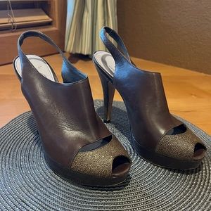 Delman sling back, peep toe high heels size 8